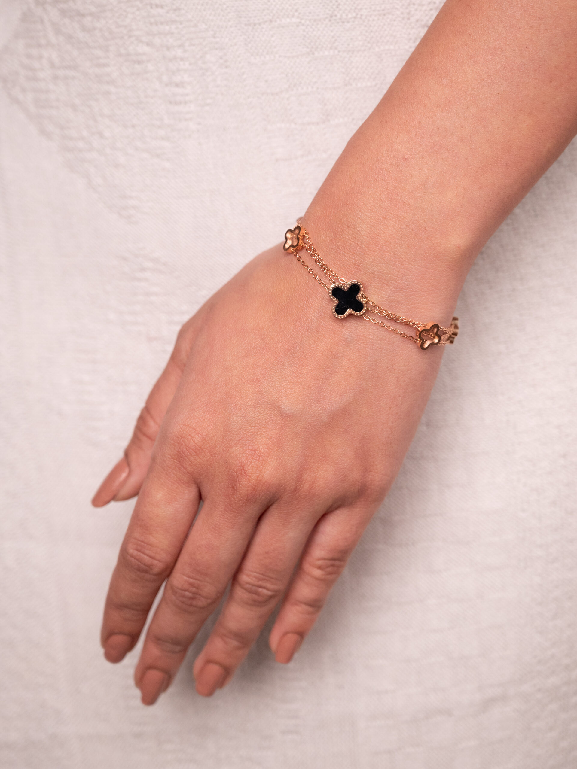 Onyx Clover Double Chain Bracelet