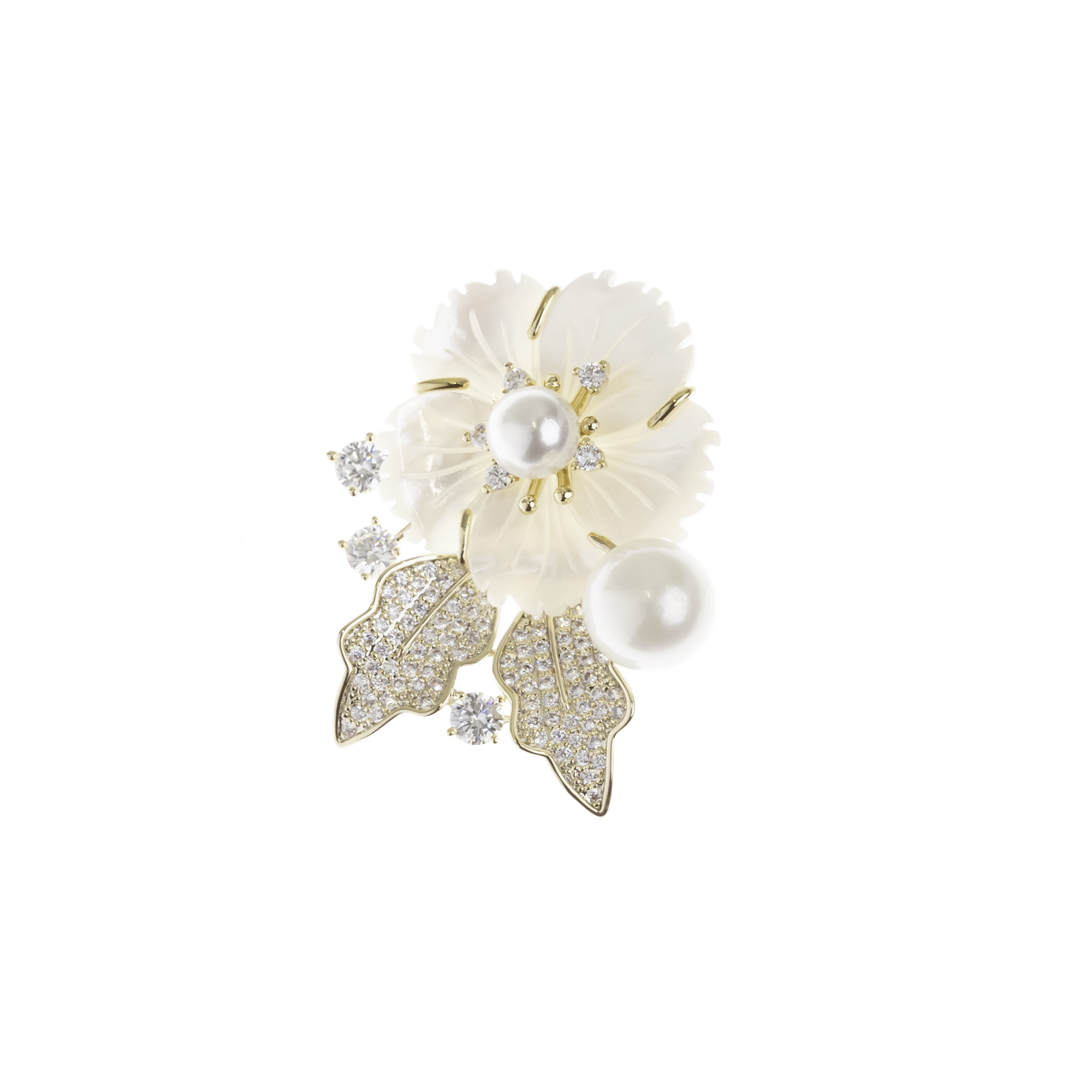 Shell Pearl & Crystal Bloom Brooch - Image 2