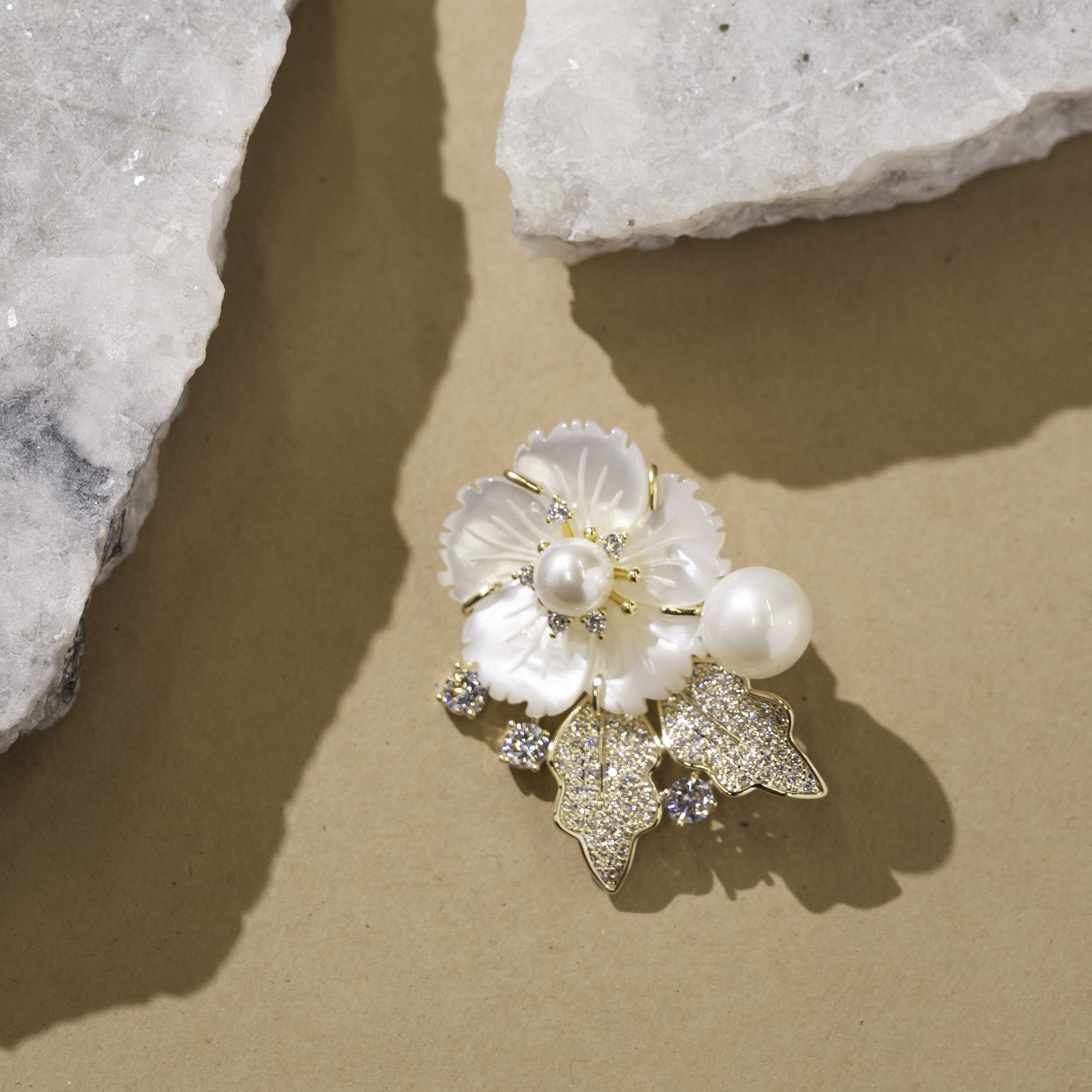 Shell Pearl & Crystal Bloom Brooch