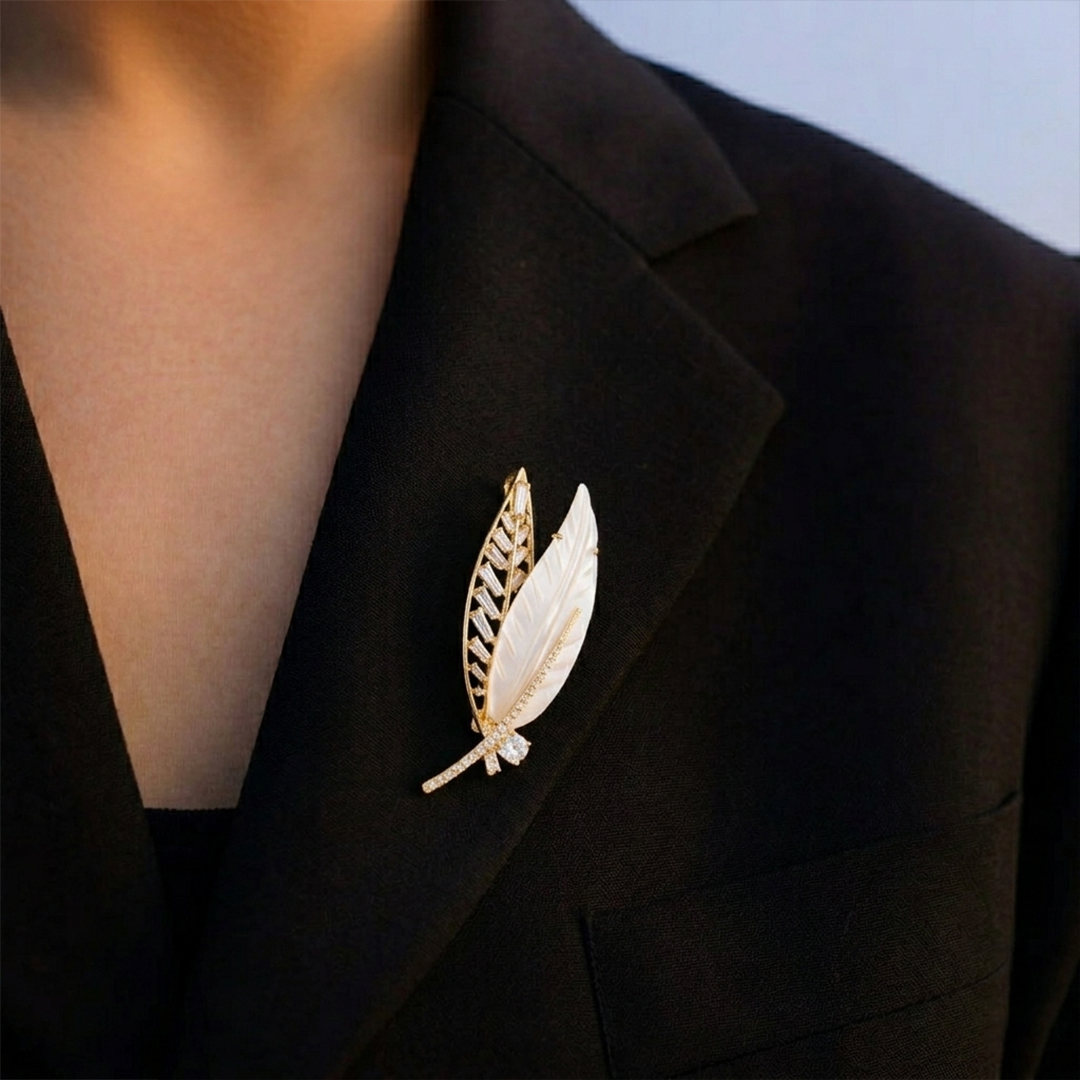 Feather Duo Crystal Brooch