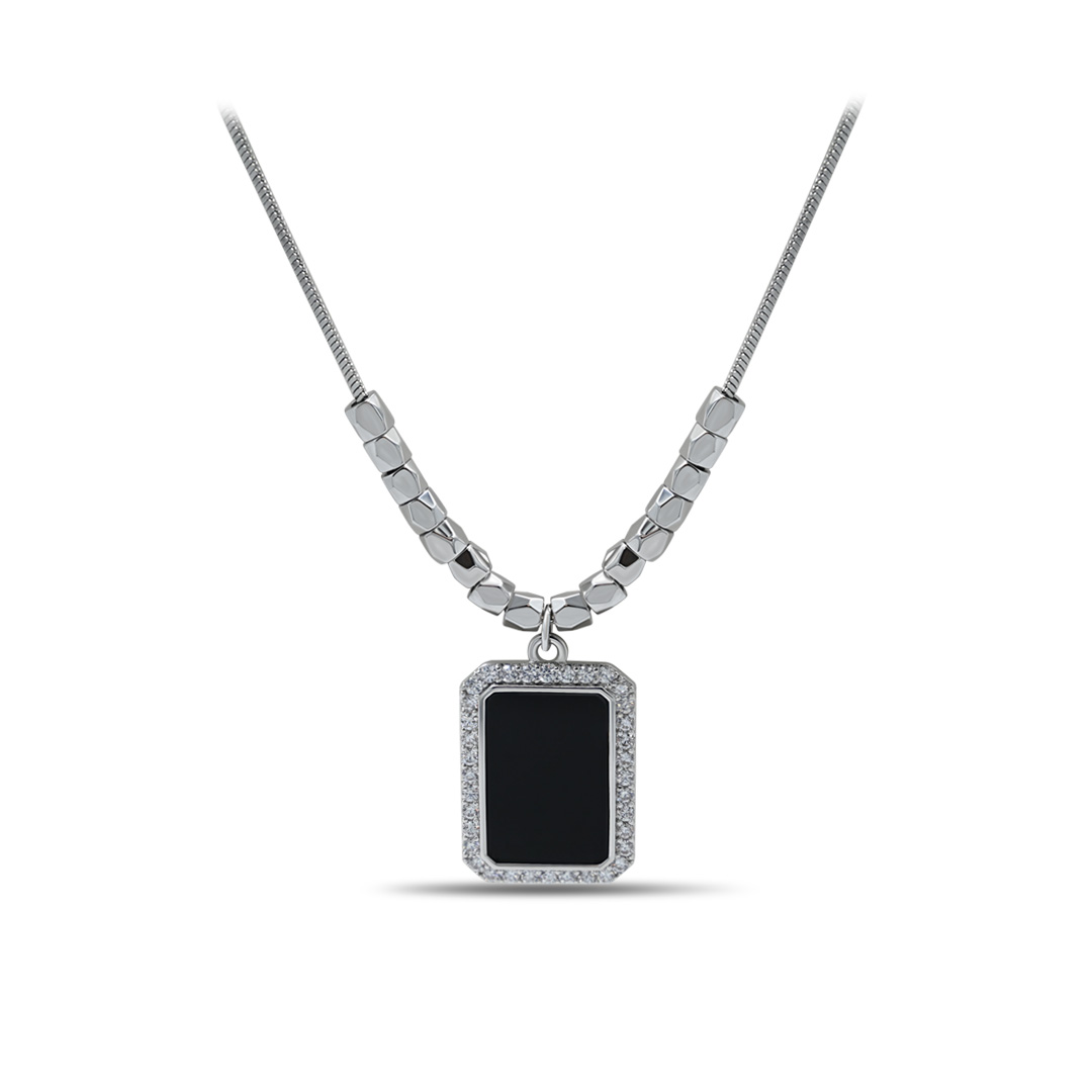 Onyx & Diamond Pendant Necklace