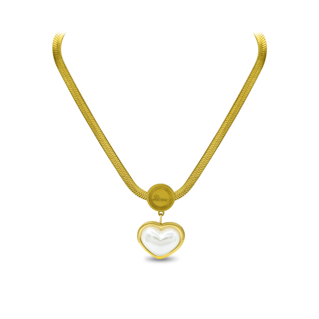 Pearl Heart Medallion Snake Chain Necklace