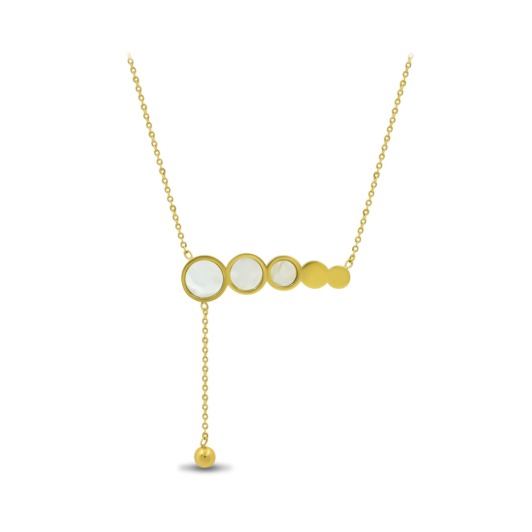 Pearl & Gold Disc Lariat Necklace