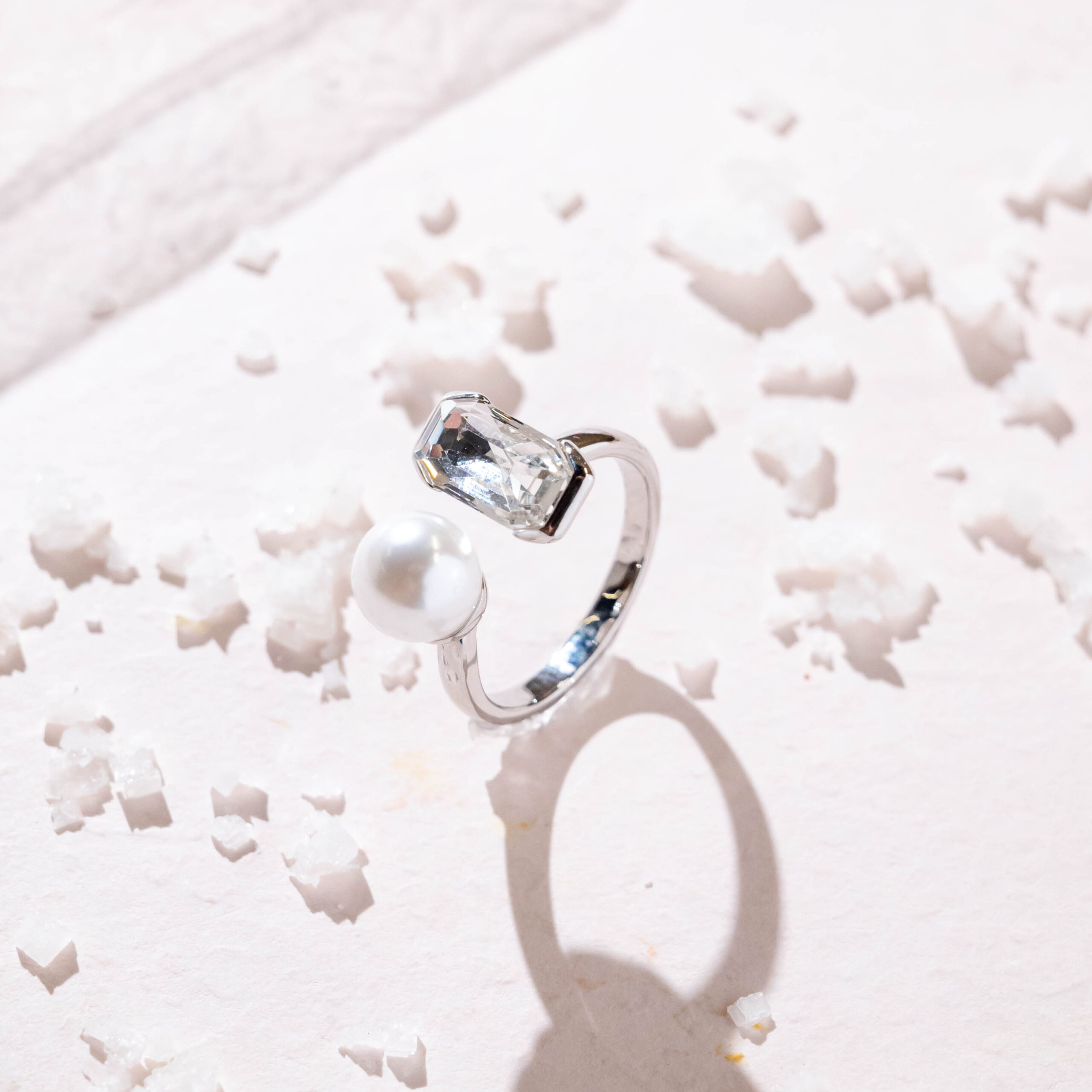 Pearl & Crystal Bypass Ring